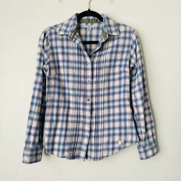 Carhartt Long Sleeve Blue Plaid Buttoned Shirt Womens Size small - Picture 1 of 9